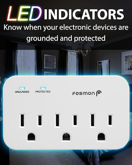 Fosmon Refrigerator Surge Protector, 3 Outlet Heavy Duty Appliance Surge Protector with High Joules for Fridge, Microwave, Washing Machine, Garage Door, 1200J, 1875 Watts, 3 Prong, ETL Listed