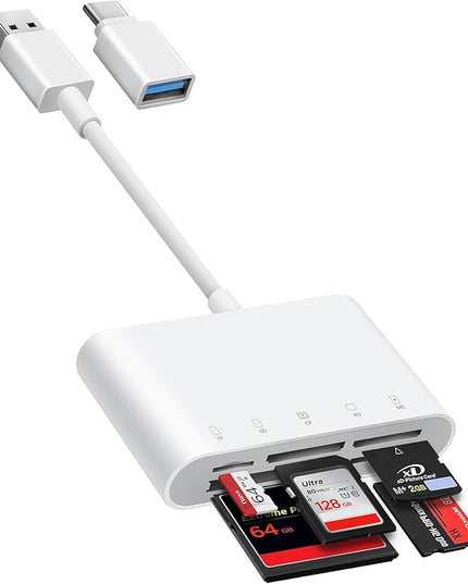USB-A and USB-C to SD Card Reader, Trail Camera Card Adapter with SD MicroSD CF Compact Flash Memory Stick XD Picture 5 Slots for iPhone 15 16 iPad Mac MacBook Pro/Air Laptop Pc