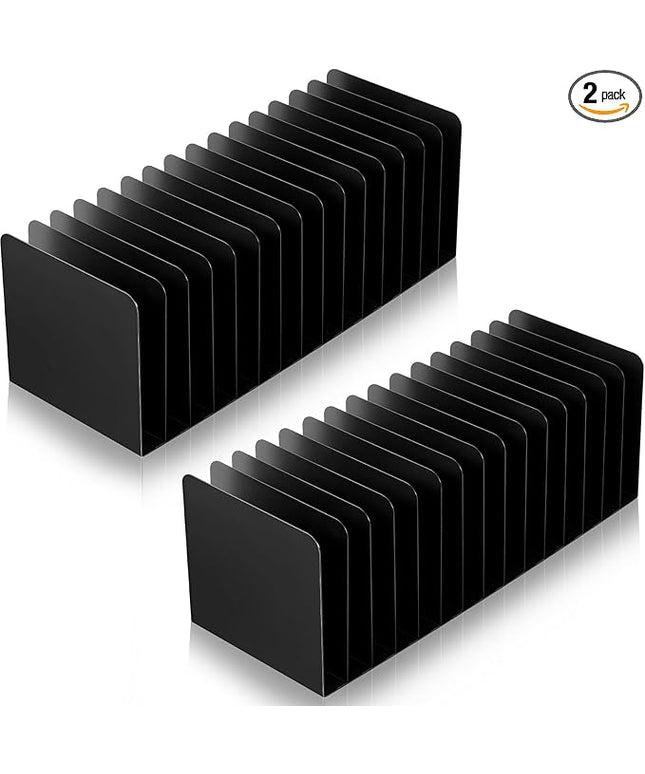 Suzile 2 Pcs Metal Desk File Organizer 15 Compartments Metal Desktop Organizer File Sorter Office Organization File Holder for Home Classroom, Vertical File Organizer, 15.75" l x 5.79" W x 5.41" H