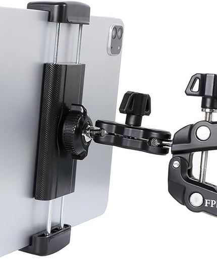 FPN Tablet Holder for Microphone Stand/Treadmill/Spin Bike/Stroller/Golf Cart/Handlebar/Stationary Bike, Phone iPad Holder Mount for iPad Pro 12.9, Galaxy Tabs, iPhone(4.7-13”)