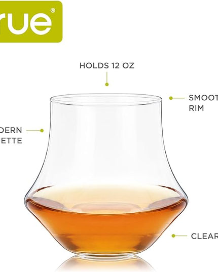 True Whiskey Glasses for Men and Women, Top-notch Bourbon Scotch Whiskey Cups Set, Bar Glassware Drinking Glasses Set of 4, 12 oz