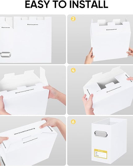 BALEINE File Organizer Box, Cardboard File Folder Organizer with Handle for Letter Size, Portable Collapsible Hanging Filing Box for Home Office Document Storage (4 Pack, White)