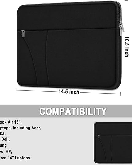 Laptop Sleeve 14 inch, Slim Traveling Laptop Case Cover with Zippered Pocket, Shockproof Protective Carrying Briefcase Computer Bag for 14" MacBook Air/Pro, HP, Dell, Lenovo, Acer, Black