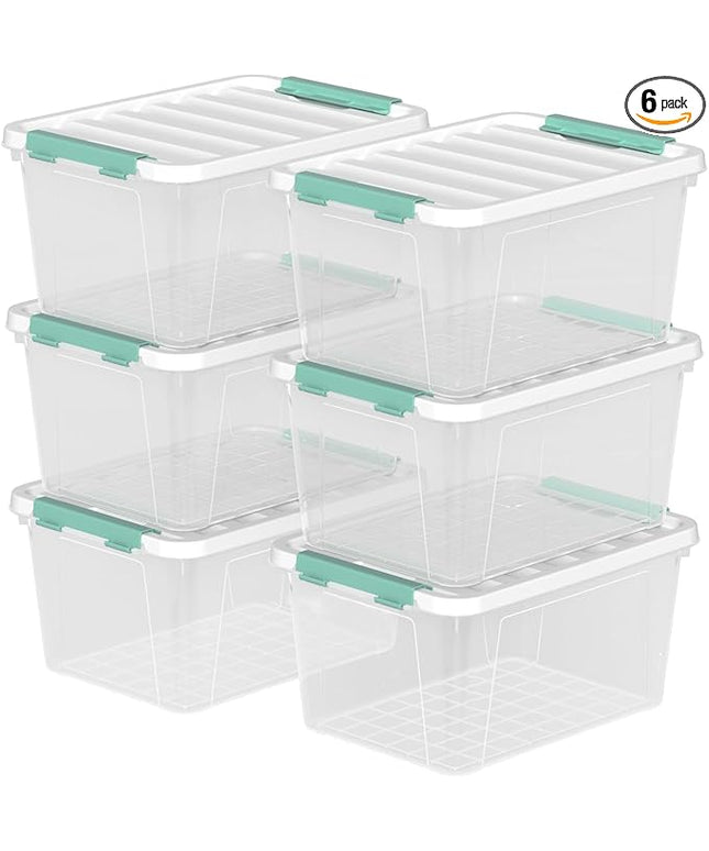 6-Pack Clear Plastic Storage Boxes, 20 Quart Plastic Storage Bins with Lids