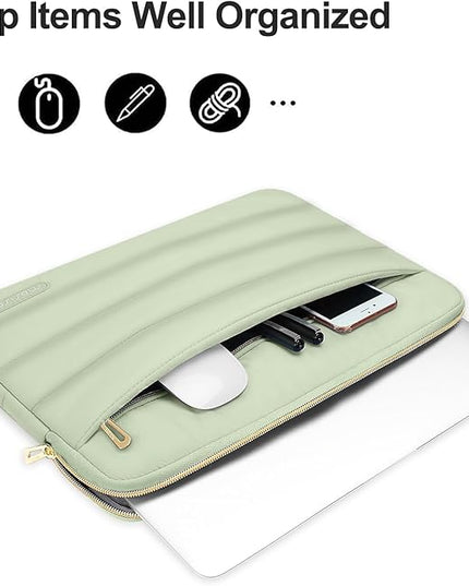MOSISO 13.3 inch Laptop Case, 13-13.3 inch Puffy Laptop Sleeve Compatible with MacBook Air 13 13.6 M4 M3 M2 M1/Pro 13/Pro 14, HP Dell ASUS Lenovo,Polyester Horizontal Bag with Small Case, Sage Green