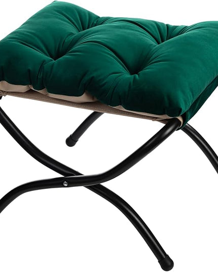 HollyHOME 15"(H) Folding Footrest Stool, Upholstered Small Foldable Ottoman, Accent Padded Sofa Foot Stool for Lazy Chair, Metal Frame Portable Foot Rest Ottoman for Home, Living Room, Bedroom, Green