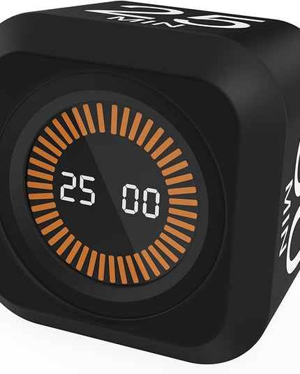 Rotating Cube Pomodoro Timer 5, 25, 10, 50 Min Preset + Custom Countdown, Desk Productivity Flip Visual Timer w/Silicone Case, Silent Mode, Ideal for ADHD Tool Study Work School (Black)