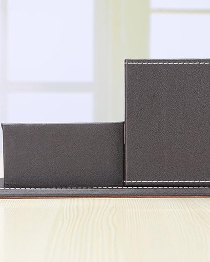 KINGFOM PU Leather Desk Organizer and Accessories, Pencil Holder for Desk with Business Cards Stand, School Office Supplies Collection Caddy Brown