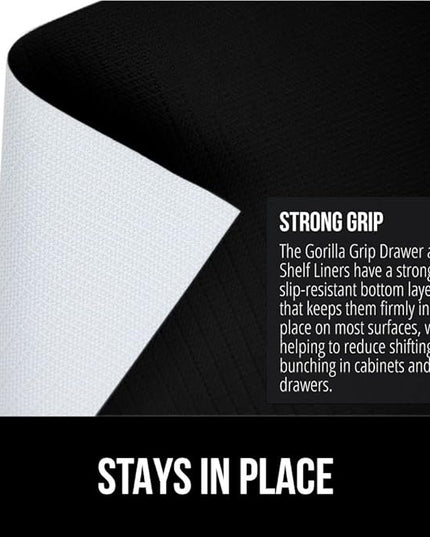 GORILLA GRIP Slip Resistant Drawer and Shelf Liner 2 Pack, Non Adhesive Water Resistant, Easy Clean and Trim, Smooth Surface Liners for Kitchen Cabinet, Shelves, Drawers, Pantry, 12 in x 20 FT, Black