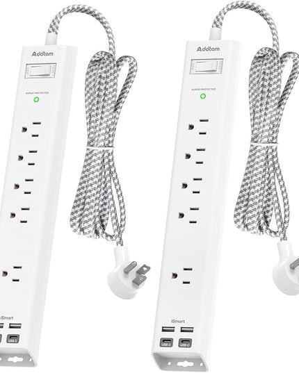 2 Pack Surge Protector Power Strip - 5 Widely Spaced Outlets 4 USB Ports, 5Ft Extension Cord, Flat Plug, Wall Mount Outlet Extender, Desk Charging Station for Home Office College Dorm Room Essentials
