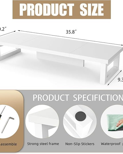 WESTREE Dual Monitor Stand Riser, Wood and Steel Monitor Stand Riser, Computer Monitor Stand for 2 Monitors, Multi-Purpose Desktop Storage Stand for Computer,Laptop,Printer,TV