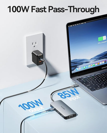 USB C Docking Station Dual Monitor, 7 in 1 USBC to Dual HDMI Adapter, USB C Hub with 2 HDMI, VGA, 100W PD, 3 USB, Multiport Adapter for Dell HP Lenovo Surface MacBook Laptop