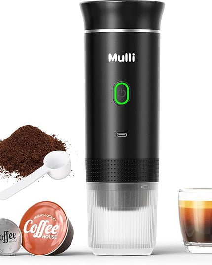 Mulli Cordless Electric Espresso Machine‌‌-Portable Coffee Maker for Ground Coffee & NS Capsule with Self-Heating Technology‌-Perfect for RV, Hiking, Camping, Office & On-the-Go Lifestyles