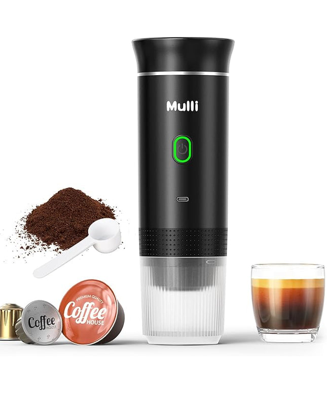 Mulli Cordless Electric Espresso Machine‌‌-Portable Coffee Maker for Ground Coffee & NS Capsule with Self-Heating Technology‌-Perfect for RV, Hiking, Camping, Office & On-the-Go Lifestyles