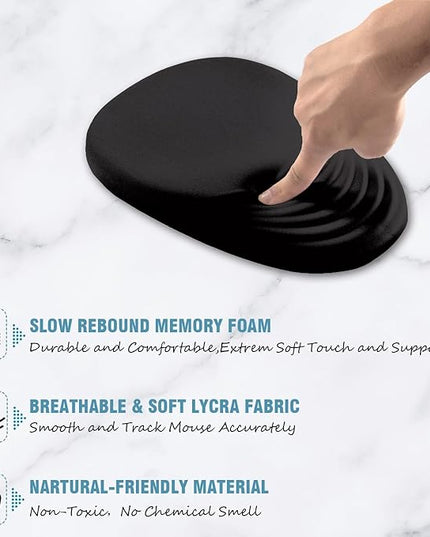 Black Ergonomic Mouse Pad Wrist Support, Mouse Pad with Wrist Rest, Memory Foam Massage Design & Non-Slip PU Base Cute MousePads for Pain Relief, Desk, Office, Home