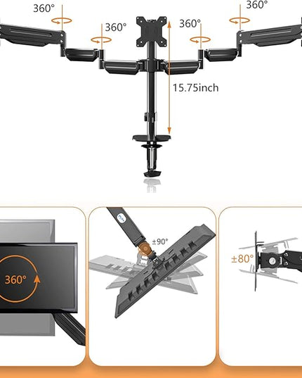 Pholiten Triple Monitor Desk Mount,Triple Gas Spring Monitor Arm for 17-32 inch LCD Computer Screens,Holds up to 22lb,Swivel, Tilt, Rotation, Clamp & Grommet Kit