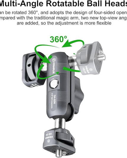 FANAUE Mini Articulating Arm Mount Camera Accessories Compatible with 1/4"-20 to 1/4"-20 Connectors (with Locating Pins) Aluminum-Built Arm Offers Flexibility Connectors