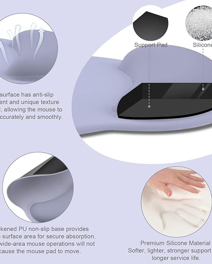 MOSISO Wrist Rest for Keyboard Mouse Pad Set, Large Gaming Deskpad&Circle Curved Mousepad&Keyboard Wrist Rest&Coaster, Ergonomic Non-Slip Mousepad&Easy Typing Pad with Silicone Lining, Lavender Gray
