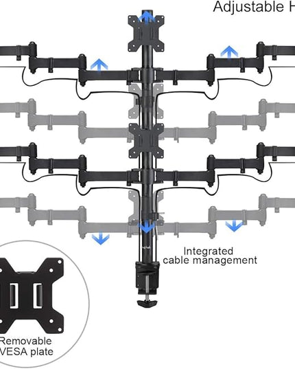 Suptek Hex LED LCD Monitor Stand up Desk Mount Extra Tall 31.5 inch Pole Heavy Duty Fully Adjustable Stand for 6 / Six Screens up to 27 inch (MD68126)