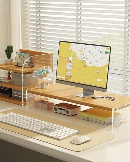 Desktop Monitor Riser Stand with Storage, Acrylic Floating Computer Stand, Multi-Level Desk Shelf Organizer for Home Office Workspace(Natural,1-tier)