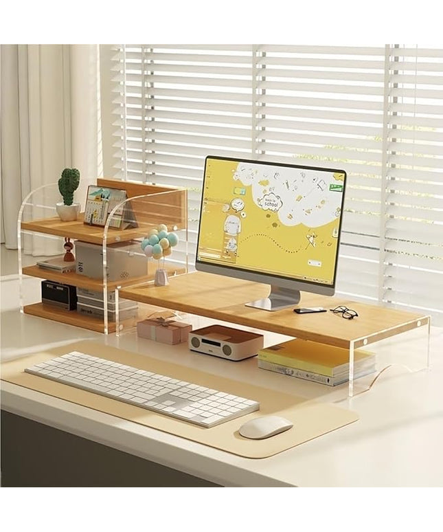 Desktop Monitor Riser Stand with Storage, Acrylic Floating Computer Stand, Multi-Level Desk Shelf Organizer for Home Office Workspace(Natural,1-tier)