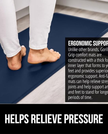 GORILLA GRIP 2 Pack Comfortable Cushioned Kitchen Mats for Floor, 17x29 + 17x59, Waterproof and Stain Resistant, 1/2 Inch Thick Soft Ergonomic Standing Desk Anti Fatigue Mat, Foam Supports Feet, Navy