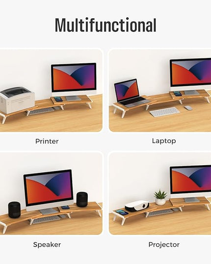 loukin Dual Monitor Stand Riser for Desk, 43.6"*8.2"*3.2" Large Computer Stand for 2 Monitors, Laptop, Printer, Length and Angle Adjustable Computer Shelf, Home Office,Max 43.6" Length Natural