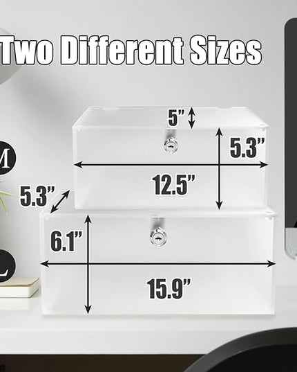 Cable Management Box with Lock,Cable Organizer Box & Power Strip Cover,Frosted Acrylic, Wire Storage and Organization for Cords,Suitable for TV, Computer,Child and Pet Proof(2PC)