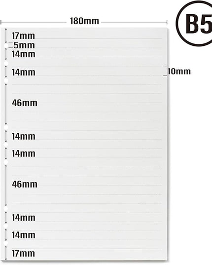 90 Sheets Lined Planner Refill Paper, 255x180mm, 9 Holes Inserts Paper B5 Loose Leaf Notebook Insert for Filofax Bullet Journals Diary