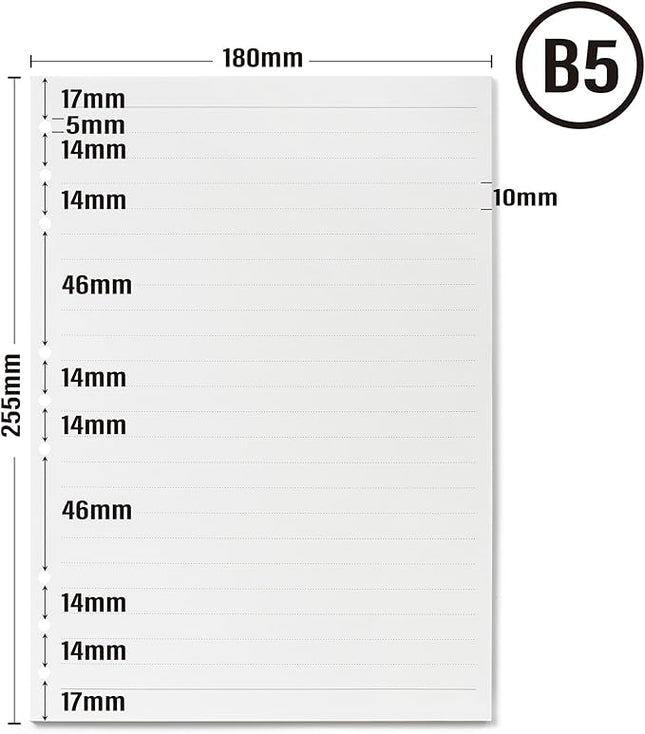 90 Sheets Lined Planner Refill Paper, 255x180mm, 9 Holes Inserts Paper B5 Loose Leaf Notebook Insert for Filofax Bullet Journals Diary