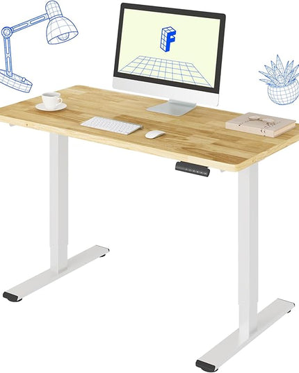 FLEXISPOT E3 Solid Wood Dual Motor Electric Standing Desk 48 x 24 Sit Stand Desk, Holds 220 lbs, Adjustable Height w/Memory Presets, Butcher Block Rubberwood Desktop & White Frame, Ships in 2 Boxes