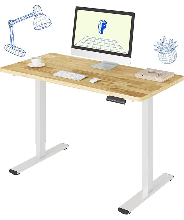 FLEXISPOT E3 Solid Wood Dual Motor Electric Standing Desk 48 x 24 Sit Stand Desk, Holds 220 lbs, Adjustable Height w/Memory Presets, Butcher Block Rubberwood Desktop & White Frame, Ships in 2 Boxes