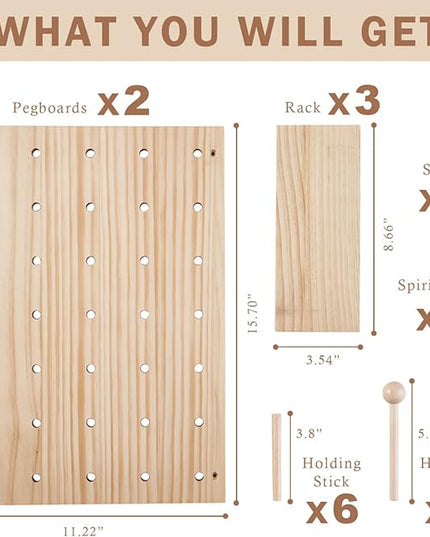 Wood Pegboard Combination Wall Organizer Kit, Wooden Display Pegboard Panel Kits for Bedroom, Study, Office, Bathroom, 2 Pieces Pegboards and 15 Accessories