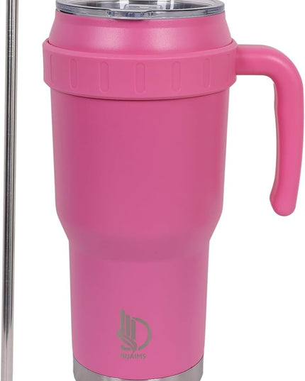 40 Oz Tumbler with Handle & Straw Lid, Insulated Stainless Steel Vacuum Flask, Double Wall Thermal Car Cup for Hot & Cold Drinks, Leak Proof, BPA Free (Rose Pink)