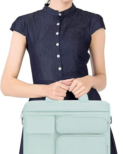MOSISO Laptop Shoulder Bag 15.6 inch, 15-15.6 inch Computer Bag Compatible with MacBook Pro 16 inch, HP, Dell, Lenovo, Notebook with 2 Raised&1 Flapover&1 Horizontal Pocket&Handle&Belt, Mint Green