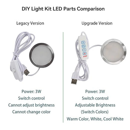 LED Lamp Kit 001 Three Colors with Power Outage Color Storage for Bambu Lab Makerworld 3D Printed DIY Hardware Model Spare Parts 5V USB Powered, 3000K Warm Light (3)