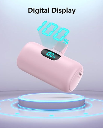 [2 Pack]Mini Portable Charger 5000mAh for iPhone,Ultra-Compact 15W PD Power Bank,LCD Display Cute Battery Pack Backup Charger Compatible with iPhone 14/14 Pro Max/13/13 Pro/12/XR/8/7/6,Pink +Purple