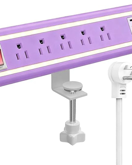 Desk Clamp Power Strip with Nightlight, 40W Fast Charging, 6FT Extension Cord, 4x20W USB-C & 2 USB Ports, 5 AC Outlets, Fits 1.69-Inch Table Edges