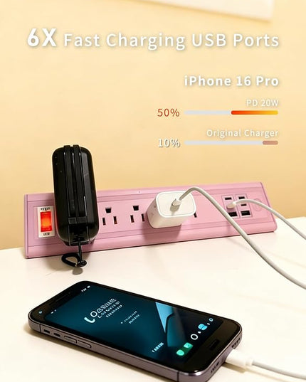 Desk Clamp Power Strip with Nightlight, 40W Fast Charging, 6FT Extension Cord, 4x20W USB-C & 2 USB Ports, 5 AC Outlets, Fits 1.69-Inch Table Edges