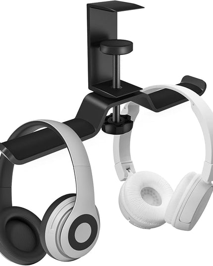 aceyoon Foldable Headphone Stand for Desk, Aluminum Headset Stand Clamp Hook Under Desk Space Save Mount, Headset Holder for Gaming Headphone, Office, Backpack, Bag, Purse Hanging (Black)