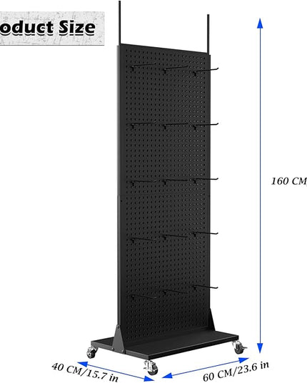 Metal Pegboard Panels - Double Sided Peg Board Shelving with 30 Hooks,63x23x15 in,Portable Peg Board Organizer for DIY, Kitchen Decoration,Mobile Phone Shop/White