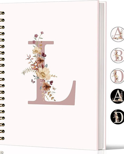 Lacama Pink Initial Letter L Notebook Journal, Trendy Wildflower Personalized Spiral Notebook, Customized Monogrammed Gifts, Birthday Gifts for Women, School Supplies, Office Supplie 5.5x8.3