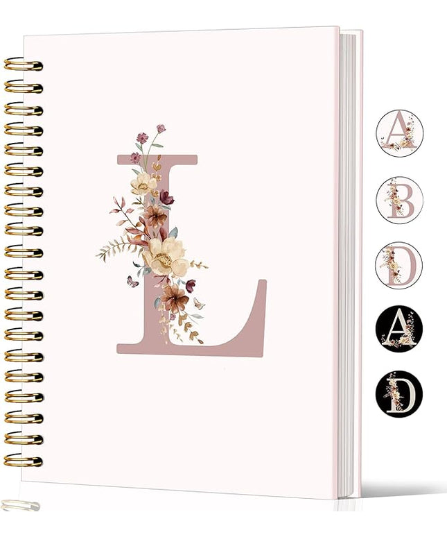 Lacama Pink Initial Letter L Notebook Journal, Trendy Wildflower Personalized Spiral Notebook, Customized Monogrammed Gifts, Birthday Gifts for Women, School Supplies, Office Supplie 5.5x8.3