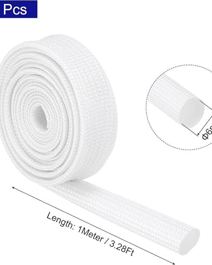 MECCANIXITY 5Pcs Wire Insulation Braid Fire Sleeve,3.28Ft-6mm ID White, High Temp Silicone Coated Fiberglass Sleeving for Automotive Hose Lines Electrical Wiring