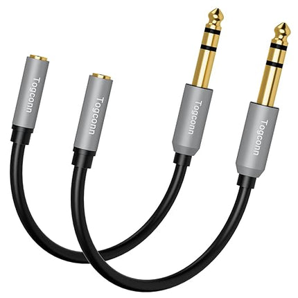 3.5mm to 6.35mm TRS Audio Cable Adapter 2Pack,6.35mm 1/4 Inch TRS Male to 3.5mm 1/8 Inch Female AUX Audio Converter Connector for Amplifier, Guitar, Piano, Speaker to Phone, Laptop, Headphone-0.6 Feet