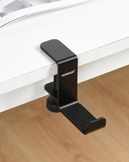 aceyoon Under Desk Headphone Hanger, Aluminum Headphone Stand,Headset Holder Space-Saving for Bag/Backpack/GamingHeadphone, Black