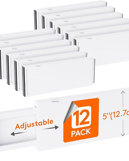 Lifewit 12 Pack Drawer Dividers Plastic 5" High, 13.5-22" Adjustable Drawer Organizers for Clothes, Expandable Dresser Separators in Bedroom/Bathroom/Kitchen/Fridge/Office Organization and Storage