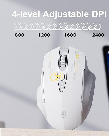 Uineer Wireless Mouse,[Upgraded] Rechargeable 2.4GHz (Battery Level Visible) Ergonomic Computer Mouse,4 Levels DPI, Wireless Mice for Laptop PC Computer(Grey and White)