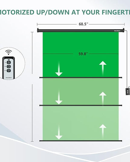RAUBAY Motorized Pull Down Green Screen - 59.8" x 86.6" Collapsible Wall-Mount Background for Professional Video Production, Chroma Key Backdrop for YouTube, TikTok, Streaming, Video Conferencing