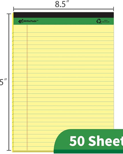 KAISA Legal Pad Writing Pads, 5"x8" Legal Ruled, 8.5"x11.75" Wide Ruled, 56GSM Paper Notepads, 12pads (Canary 24pad, 8.5x11.75inch)